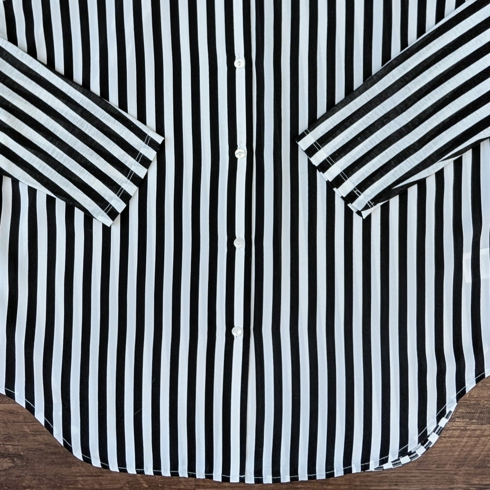 H&M Black and White Vertical Stripe Button-Up Shirt
